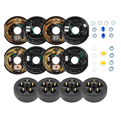Lippert 3,500 lb Brake Kit  2 Left & 2 Right Forward Self-Adjusting RV Brake Assemblies (10" x 2.25") with 4 Trailer Brake Hubs (10", 5 on 4-1/2", 1/2" Studs) LIPKITBEDI3