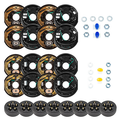 Lippert 10" 3,500 lb Trailer Brake Kit – 8 Brake Drum Hubs (5 on 4.5", 1/2" Stud) with 4 Left & 4 Right Forward Self-Adjusting Brake Assemblies