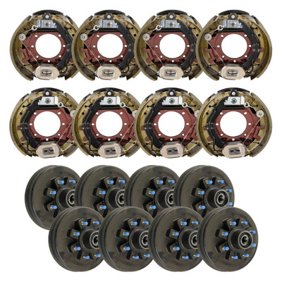 Lippert 16,000 lb Brake Kit – 8 Threaded Brake Hubs (8 on 275 mm, M22 Studs) with 4 Left & 4 Right Forward Self-Adjusting Brakes (12-1/4" x 5")