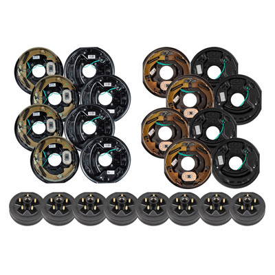 Lippert 3,500 lb 10" RV Electric Brake Kit – 8 Brake Drum Hubs (5 on 4.5", 1/2" Stud) with 4 Left & 4 Right Electric Trailer Brakes (10" x 2.25")