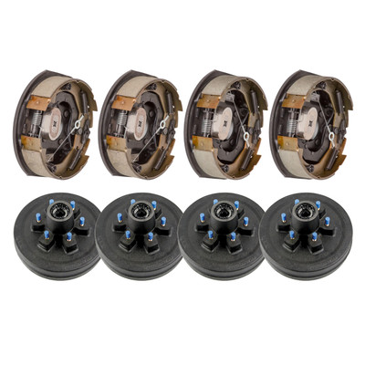 Lippert 4,400 lb RV Brake Kit – 4 Brake Drum Hubs (10", 6 on 5.5", 1/2" Stud) with 2 Left & 2 Right Forward Self-Adjusting Brakes (10" x 2-1/4")