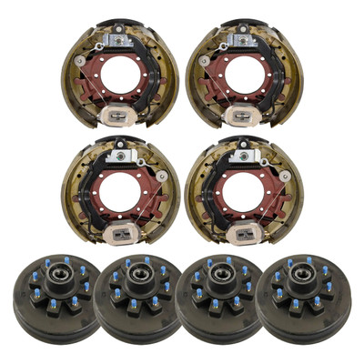 Lippert 12,000 lb Trailer Brake Kit  4 Brake Drum Hubs (8 on 6.5", 5/8" Stud) with 2 Left & 2 Right Electric Trailer Brake Assemblies (12.25" x 5") LIPKITBFIJF