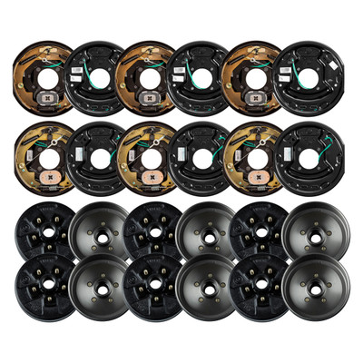 Lippert 3.5K RV Brake Kit  6 Brake Drum Hubs (10", 5 on 4.5", 1/2" Stud, Bearing Cone) with 3 Left & 3 Right Forward Self-Adjusting Brakes LIPKIT6J18G
