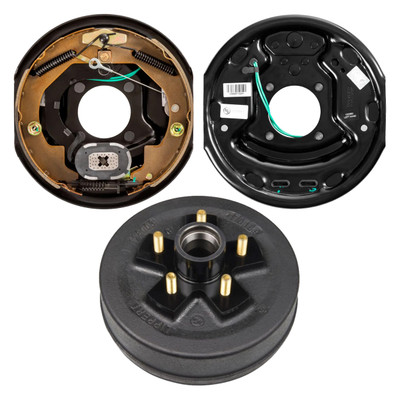 Lippert 10" 3,500 lb RV Brake Kit – 1 Trailer Brake Hub (5 on 4.5", 1/2" Stud) with 1 Left Forward Self-Adjusting Brake Assembly (10" x 2.25")