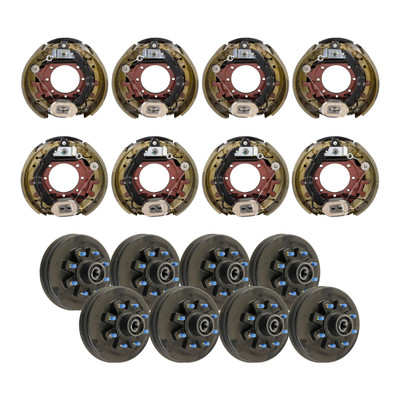 Lippert 12-1/4" x 5" Trailer Brake Kit – 8 Threaded Brake Hubs (16,000 lb, 8 on 275 mm, 17.5" Wheels, M22 Studs) with 4 Left & 4 Right Forward Self-Adjusting Brakes