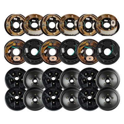 Lippert 10" 3,500 lb Electric Trailer Brake Kit  6 Brake Drum Hubs (5 on 4.5", 1/2" Stud with Bearing Cone) with 3 Left & 3 Right Electric Brakes (10" x 2.25") LIPKITDJ934