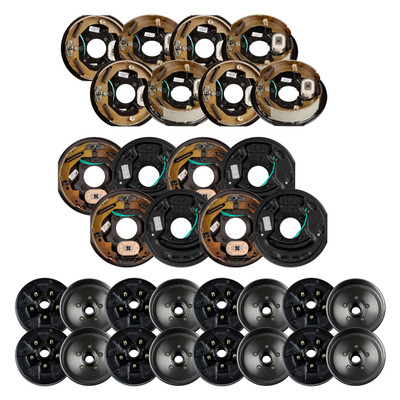 Lippert 10" 3,500 lb Electric Trailer Brake Kit – 8 Brake Drum Hubs (5 on 4.5", 1/2" Stud with Bearing Cone) with 4 Left & 4 Right Electric Brakes