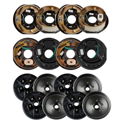 Lippert 3,500 lb RV Brake Kit  4 Brake Drum Hubs (10", 5 on 4.5", 1/2" Stud with Bearing Cone) with 2 Left & 2 Right Electric Brake Assemblies (10" x 2.25") LIPKITE84J8