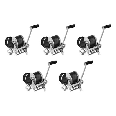 Fulton (5-Pack) Trailer Winch, Single-Speed, 900 lbs. Capacity, 15 Foot Strap, 7 Inch Handle, Silver