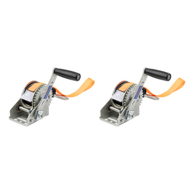CURT (2-Pack) Hand Crank Winch with 15' Strap & Bow Loop (900 lbs, 6.5" Handle)