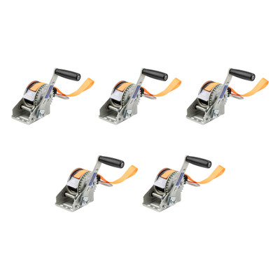 CURT (5-Pack) Hand Crank Winch with 15' Strap & Bow Loop (900 lbs, 6.5" Handle)