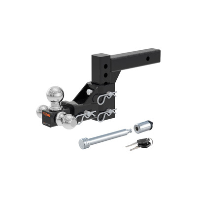 CURT 2" Shank Adjustable Tri-Ball Mount (1-7/8", 2" & 2-5/16" Balls) Trailer Hitch with 5/8" Hitch Lock (3" Receiver, Chrome)