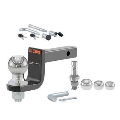 CURT 3,500 lbs Towing Starter Kit with 2" Ball (1-1/4" Shank, 3-1/4" Drop) Trailer Hitch Ball Mount with Switch Ball Trailer Ball (1-7/8", 2" & 2-5/16") & 5/8" Diameter Channel Mount Lock