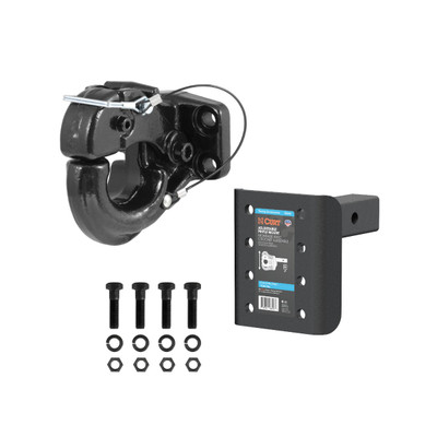 CURT 2" Shank, 17,000 lbs. Adjustable Pintle Mount (7-1/4" High, 6" Long) Trailer Hitch Pintle Hook Mount with 20,000 lbs. Pintle Hook & Lunette Rings