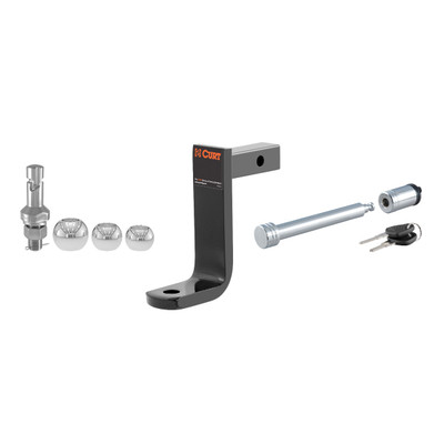 CURT Class 1 Ball Mount (1-1/4" Shank, 2,000 lbs, 6" Drop, 5-9/16" Long) Trailer Hitch Ball Mount with Switch Ball Trailer Ball (1-7/8", 2", 2-5/16" Balls, 1" x 2-1/4" Shank) & 5/8" Hitch Lock (3" Receiver, Chrome)