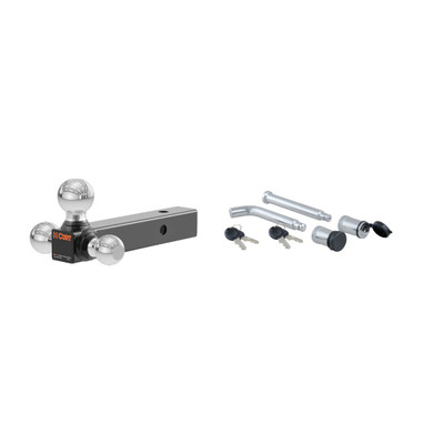 CURT 2" Hollow Shank, 1-7/8", 2" & 2-5/16" Chrome Balls Trailer Hitch Ball Mount with 5/8" Diameter Channel Mount Lock