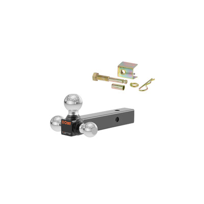 CURT 2" Hollow Shank, 1-7/8", 2" & 2-5/16" Chrome Balls Trailer Hitch Ball Mount with Anti-Rattle Hitch Pin and Shim & Fits 2" Receiver