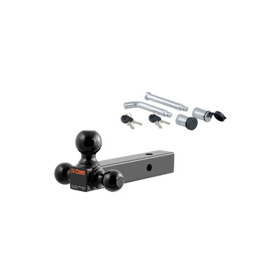 CURT 2" Solid Shank, 1-7/8", 2" & 2-5/16" Black Balls Trailer Hitch Ball Mount with 5/8" Diameter Channel Mount Lock & Lock Set