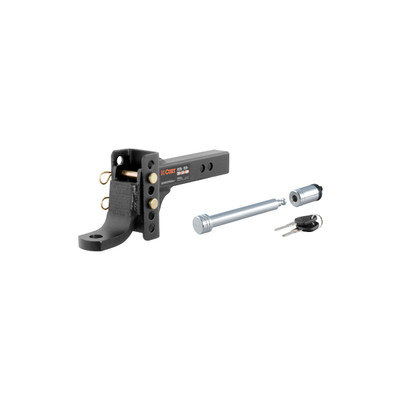 CURT 2" Shank, 6,000 lbs, 6-3/4" Drop Adjustable Channel Mount Trailer Hitch Ball Mount with 5/8" Hitch Lock & Chrome Receiver Lock