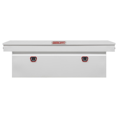 WEATHER GUARD 128-3-04 Steel Saddle Box, 15 Cu Ft, Full Deep, White Powder Coat, Tamper Resistant Push Button Lock