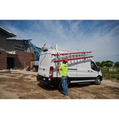 WEATHER GUARD 6 ft, 75.6" W x 19" H Drop-Down Ladder Rack 2291-3-01, Aluminum, White Powder Coat, Mid/High-Roof Van