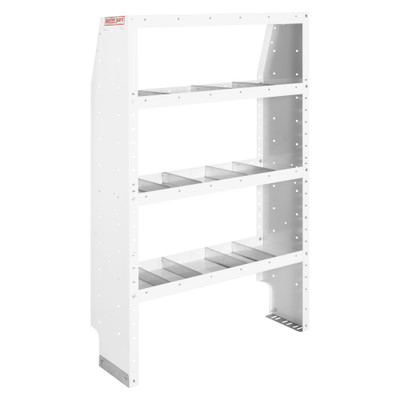 Weather Guard 60"H x 36"W x 13.5"D Adjustable Van Shelf Unit 9373-3-03, 4 Steel Shelves, 16 Dividers, White Powder Coat