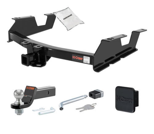 11 - 14 Chevrolet Silverado 3500 HD 8' bed, excluding factory receiver, Tommy Gate lift or cab & chassis 2in. CURT Trailer Hitch + Ball Mount + Cover + Lock Kit HWA567