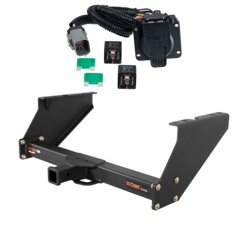 1999 - 2003 Ford F-350 Super Duty With 16" spare tire and 10" drop bumper Curt 2", Class 5 Trailer Tow Hitch + 7-way Wiring Kit 15316