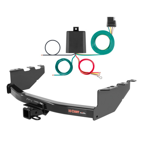 14 - 18 GMC Sierra 1500 Excluding roll pan bumper, Tommy Gate lift or 10" drop bumper Curt 2", Class 3 Trailer Tow Hitch + 4-flat Wiring Kit 13175