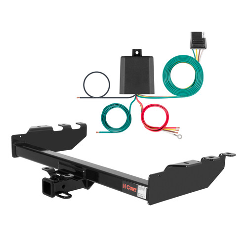 99 - 06 GMC Sierra 1500 Excluding roll pan bumper, Tommy Gate lift or 10" drop bumper Curt 2", Class 4 Trailer Tow Hitch + 4-flat Wiring Kit 14332