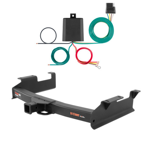 2001 - 2010 GMC Sierra 2500 HD 8' bed, factory replacement hitch Curt 2", Class 5 Trailer Tow Hitch + 4-flat Wiring Kit 15312