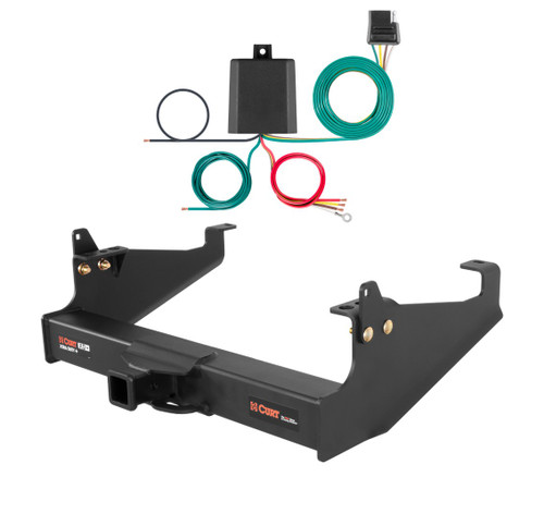 2008 - 2020 Ford F-350 Super Duty Cab & chassis with 34" frame width (O.D.) Curt 2", Class 5 Trailer Tow Hitch + 4-flat Wiring Kit 15445