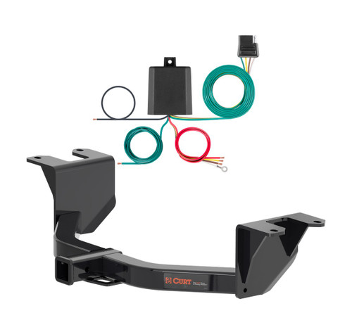 2019 - 2026 Chevrolet Silverado 1500 Excluding factory receiver Curt 2", Class 3 Trailer Tow Hitch + 4-flat Wiring Kit 13393