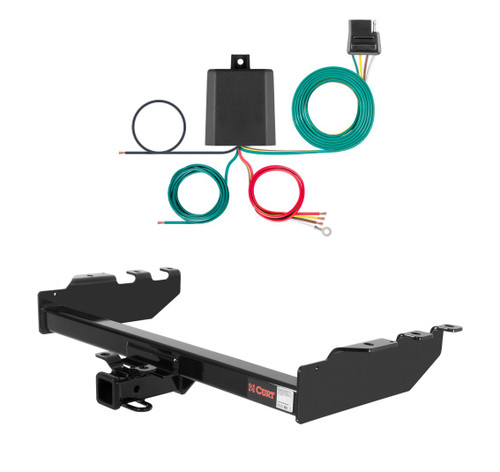 2001 - 2006 Chevrolet Silverado 1500 HD Excluding roll pan bumper, Tommy Gate lift or 10" drop bumper Curt 2", Class 4 Trailer Tow Hitch + 4-flat Wiring Kit 14332