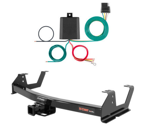 2015 - 2019 Chevrolet Silverado 3500 HD 6' bed, excluding factory receiver, Tommy Gate lift or cab & chassis Curt 2", Class 3 Trailer Tow Hitch + 4-flat Wiring Kit 13178