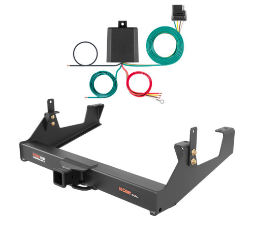 2011 - 2019 Chevrolet Silverado 3500 HD 8' bed, excluding factory receiver, Tommy Gate lift or cab & chassis Curt 2-1/2", Class 5 Trailer Tow Hitch + 4-flat Wiring Kit 15860