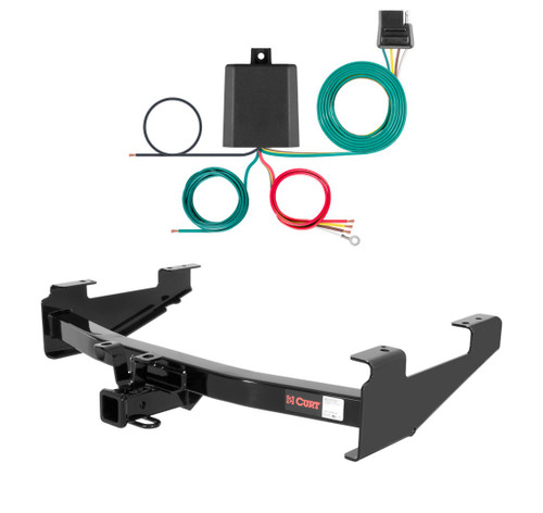 2001 - 2006 Chevrolet Silverado 3500 8' bed, excluding factory receiver, Tommy Gate lift, 10" drop bumper and cab & chassis Curt 2", Class 3 Trailer Tow Hitch + 4-flat Wiring Kit 13208