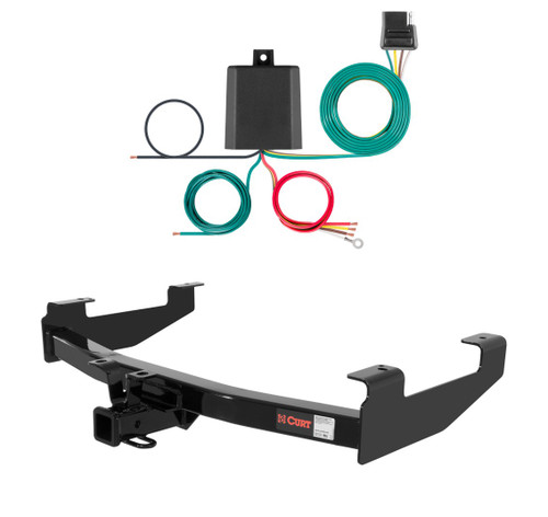 2001 - 2010 Chevrolet Silverado 2500 HD 8' bed, excluding factory receiver, Tommy Gate lift or cab & chassis Curt 2", Class 3 Trailer Tow Hitch + 4-flat Wiring Kit 13210
