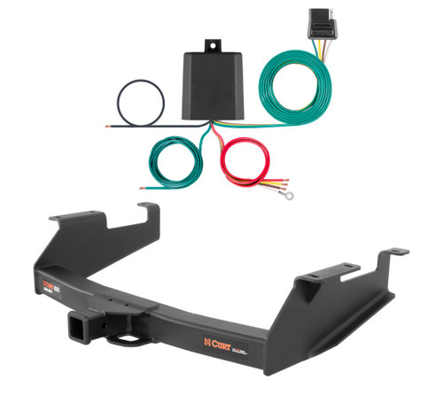 2001 - 2006 Chevrolet Silverado 3500 8' bed, with 10" drop bumper Curt 2", Class 5 Trailer Tow Hitch + 4-flat Wiring Kit 15313