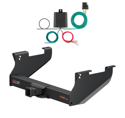 2014 - 2017 RAM 3500 8' bed, with or without factory receiver Curt 2-1/2", Class 5 Trailer Tow Hitch + 4-flat Wiring Kit 15803