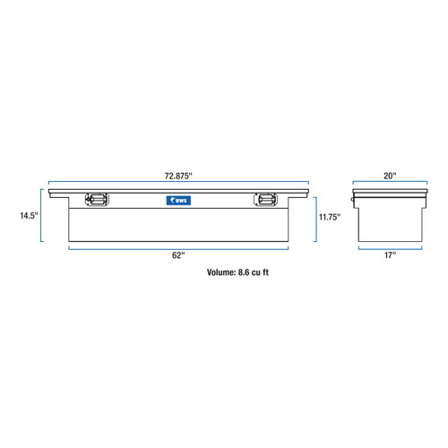 UWS Matte Black 72" Truck Tool Box, Low Profile, Pull Handles TBS-72-LP-PH-MB