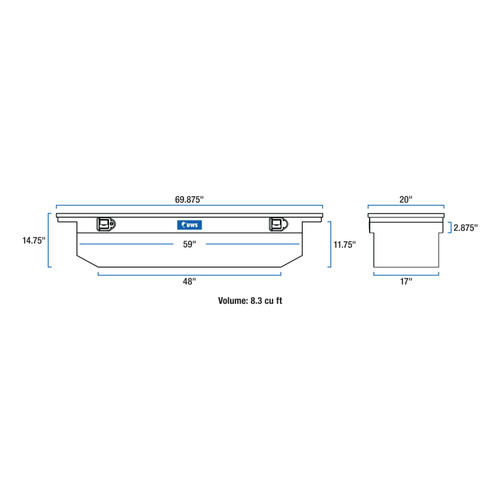 UWS Bright Aluminum 69" Angled Truck Tool Box with Low Profile TBS-69-A-LP UWS Bright Aluminum 69" Angled Truck Tool Box with Low Profile TBS-69-A-LP
