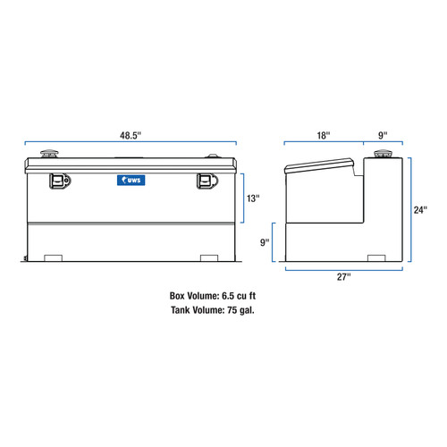 UWS Matte Black 75-Gallon Steel-Aluminum Combo Transfer Tank ST-75-COMBO-MB UWS Matte Black 75-Gallon Steel-Aluminum Combo Transfer Tank ST-75-COMBO-MB