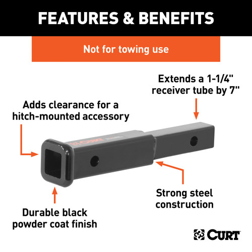 CURT 7" Receiver Tube Extender (1-1/4" Shank, Not for Towing Use) Trailer Hitch