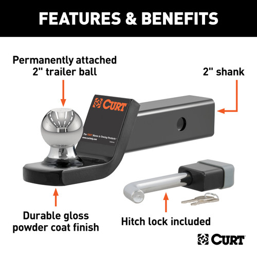 CURT Towing Starter Kit with 2" Ball (2" Shank, 7,500 lbss, 2" Drop) Trailer Hitch Ball Mount