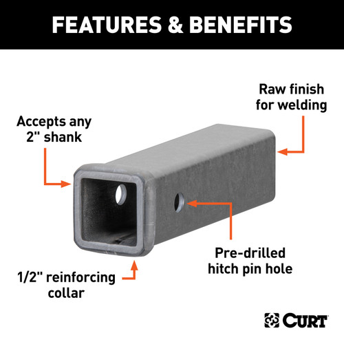 CURT 9" Raw Steel Receiver Tubing (2" Receiver) Trailer Hitch