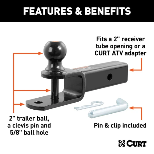 CURT 3-in-1 ATV Ball Mount with 2" Shank and 2" Trailer Ball Trailer Hitch Ball Mount
