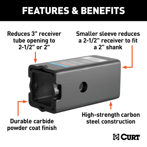 CURT Reducer Sleeve Set (3" to 2-1/2" to 2" Shanks, 2 Pieces) Trailer Hitch Receiver Tube Adapter