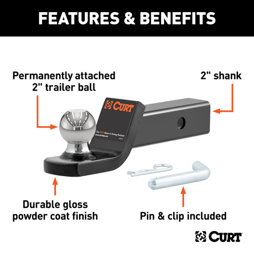 CURT Fusion Ball Mount with 2" Ball (2" Shank, 7,500 lbss., 2" Drop) Trailer Hitch Ball Mount
