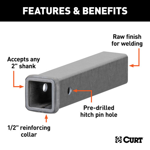 CURT 12" Raw Steel Receiver Tubing (2" Receiver) Trailer Hitch
